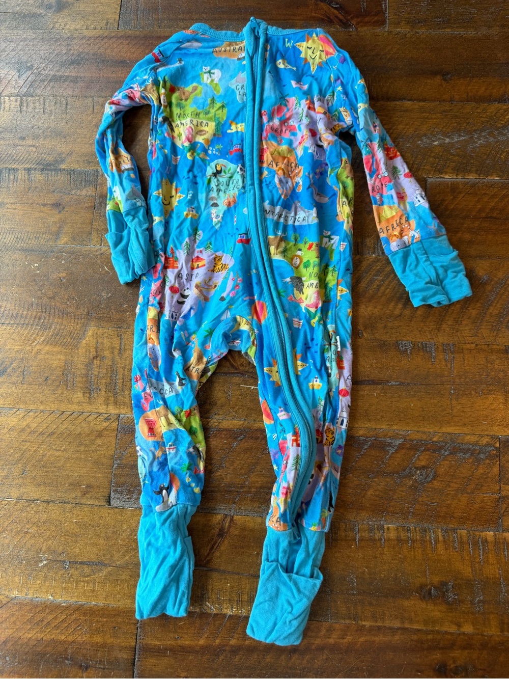 Little Sleepies Blue World Map One-Piece Footie Pajamas